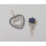 A 9ct gold kyanite, peridot and diamond flower pendant, length 3cm, together with a 9ct white gold