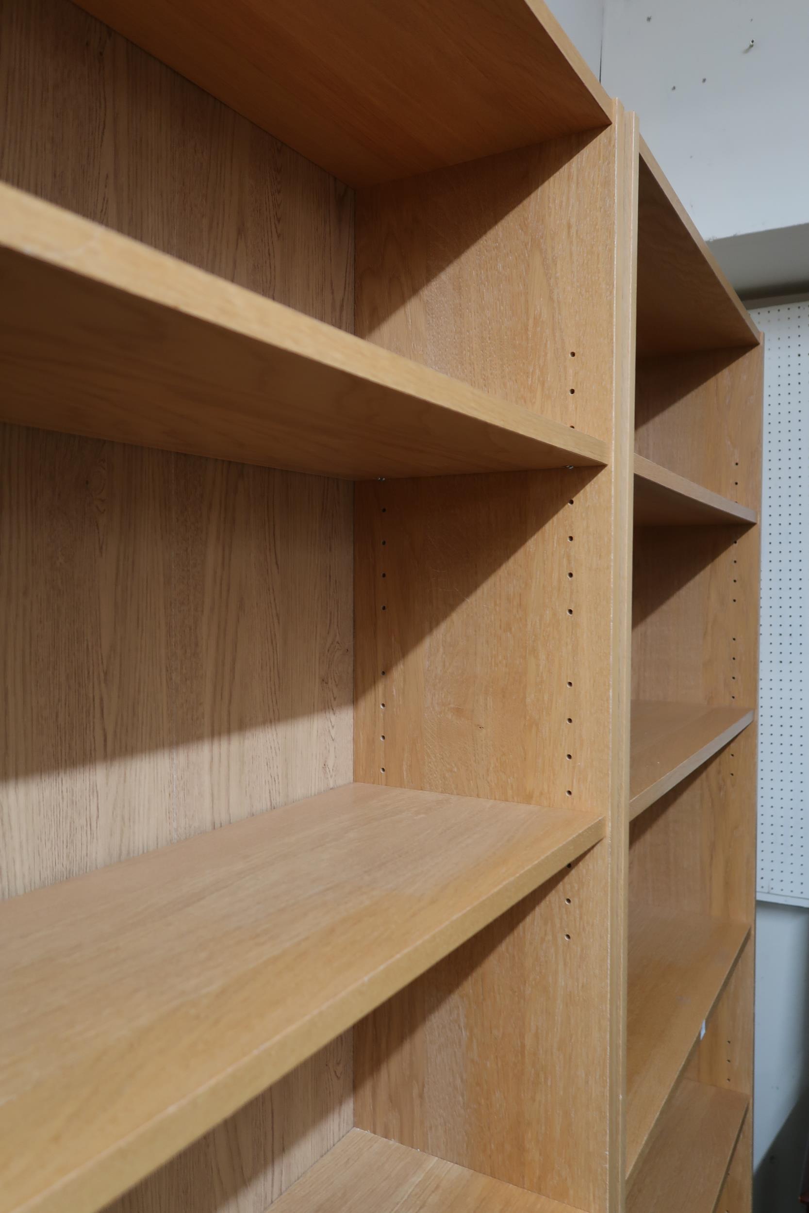 A pair of contemporary five shelf open bookcases, 202cm high x 80cm wide x 28cm deep (2) Condition - Image 3 of 3