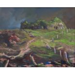 GORDON COCKBURN (SCOTTISH 1944-2022) SUMMER STORM, KERSE Oil on canvas, 40 x 49cm Titled and