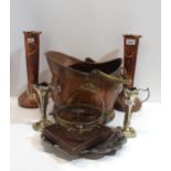 A pair of Art Nouveau EPNS vases, an EP dragon dish mount, a pair of Bing Brothers, Nuremberg copper