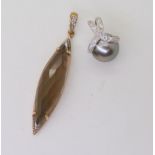 A 9ct gold diamond accent and smoky quartz pendant length with bail 4.7cm, together with a 9ct