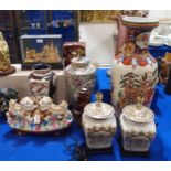 A carved cork scene under glass, a Compton and Woodhouse Imari Dragon vase, a jewellery box, a