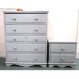 A 20th century pine painted bedroom chest of drawers, 101cm high x 79cm wide x 45cm deep and a two