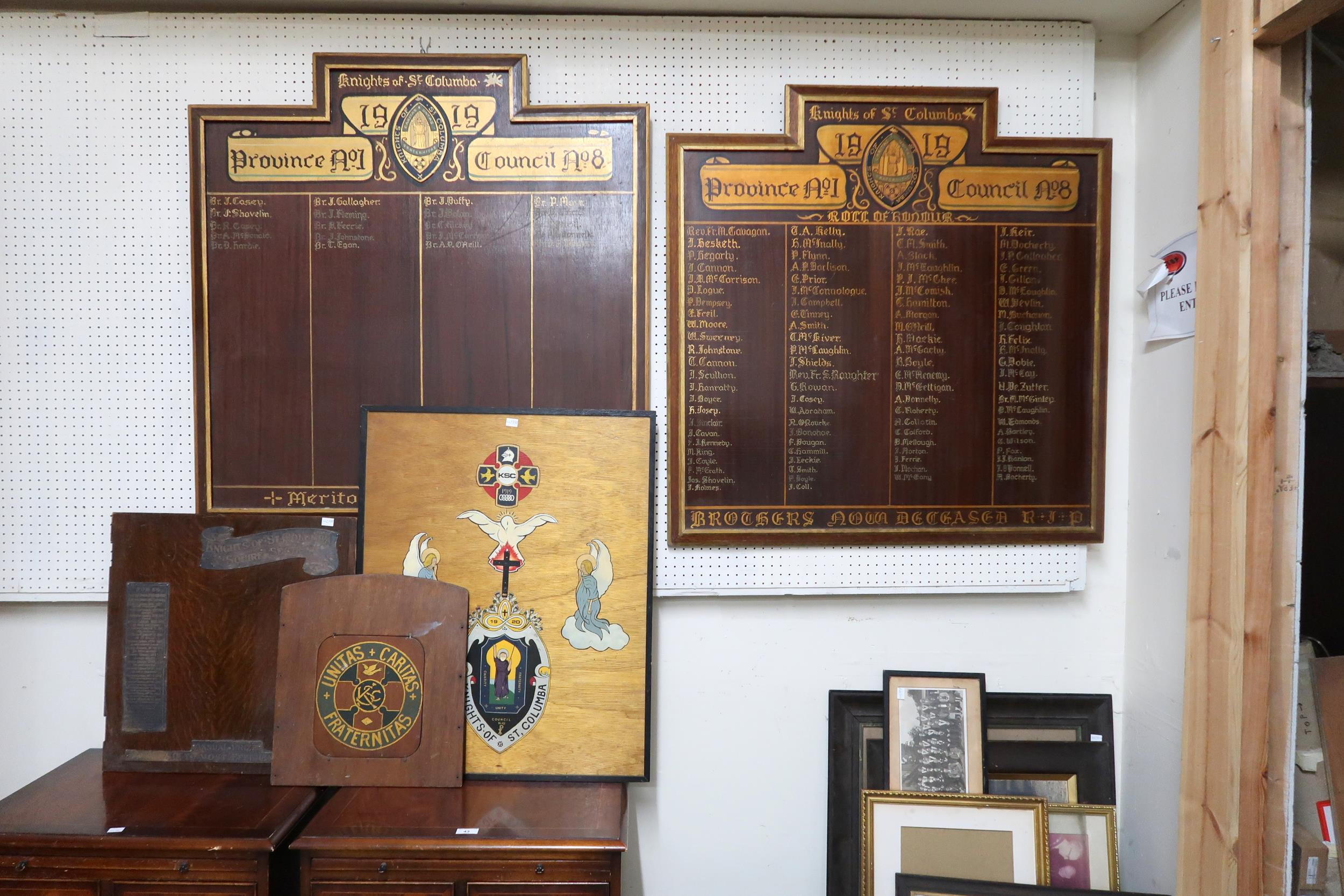 A lot to include Knights of St Columba roll of honour boards, squire section board for most - Image 4 of 5