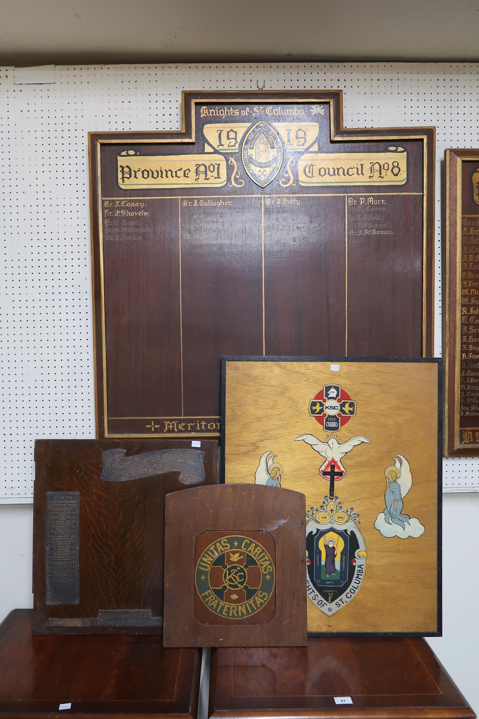 A lot to include Knights of St Columba roll of honour boards, squire section board for most - Image 2 of 5