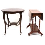 A lot to include Victorian mahogany two tier window table, 74cm high x 75cm diameter and a pine drop