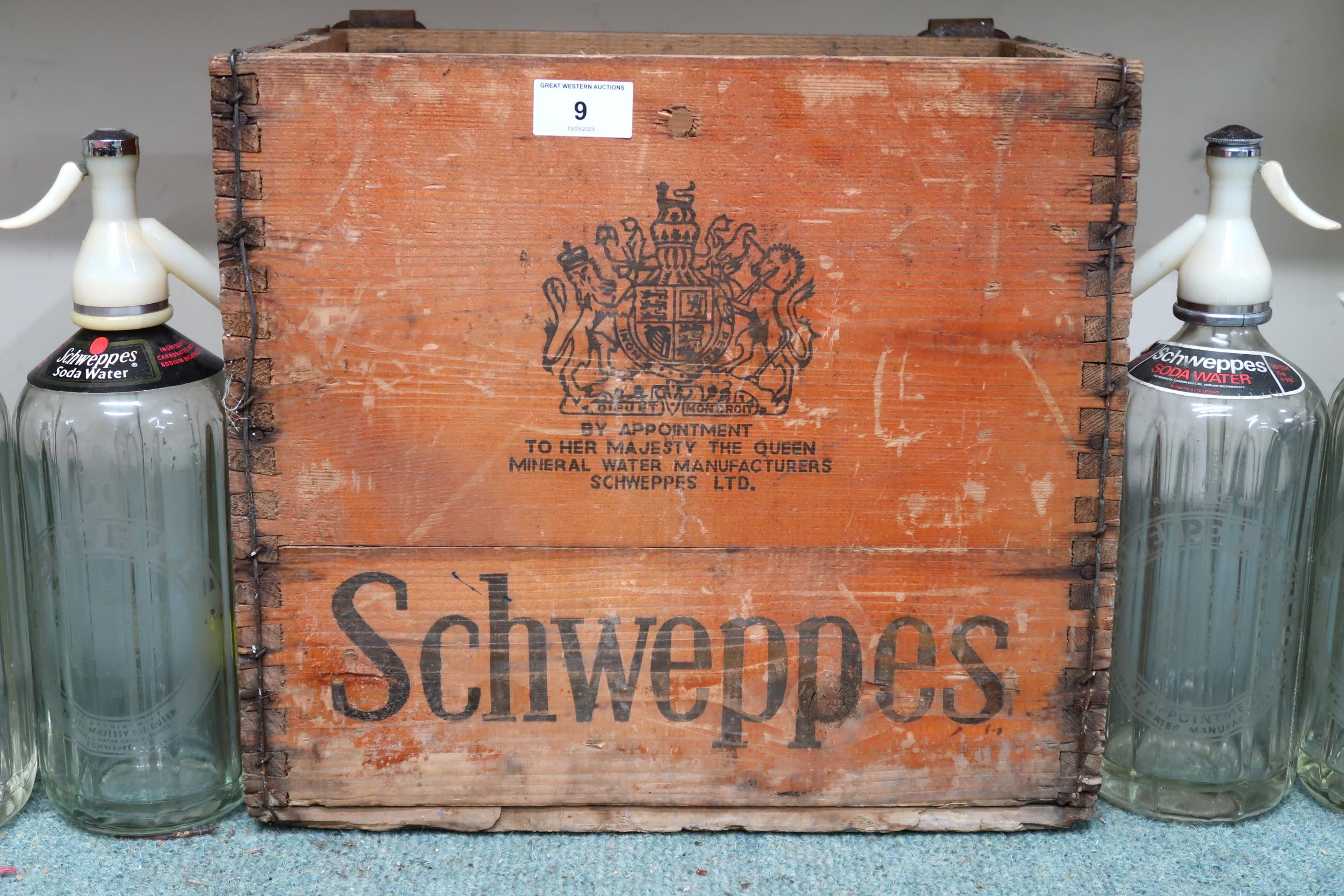 A lot to include eight Schweppes brand glass soda syphon bottles and a Schweppes six division - Image 4 of 6