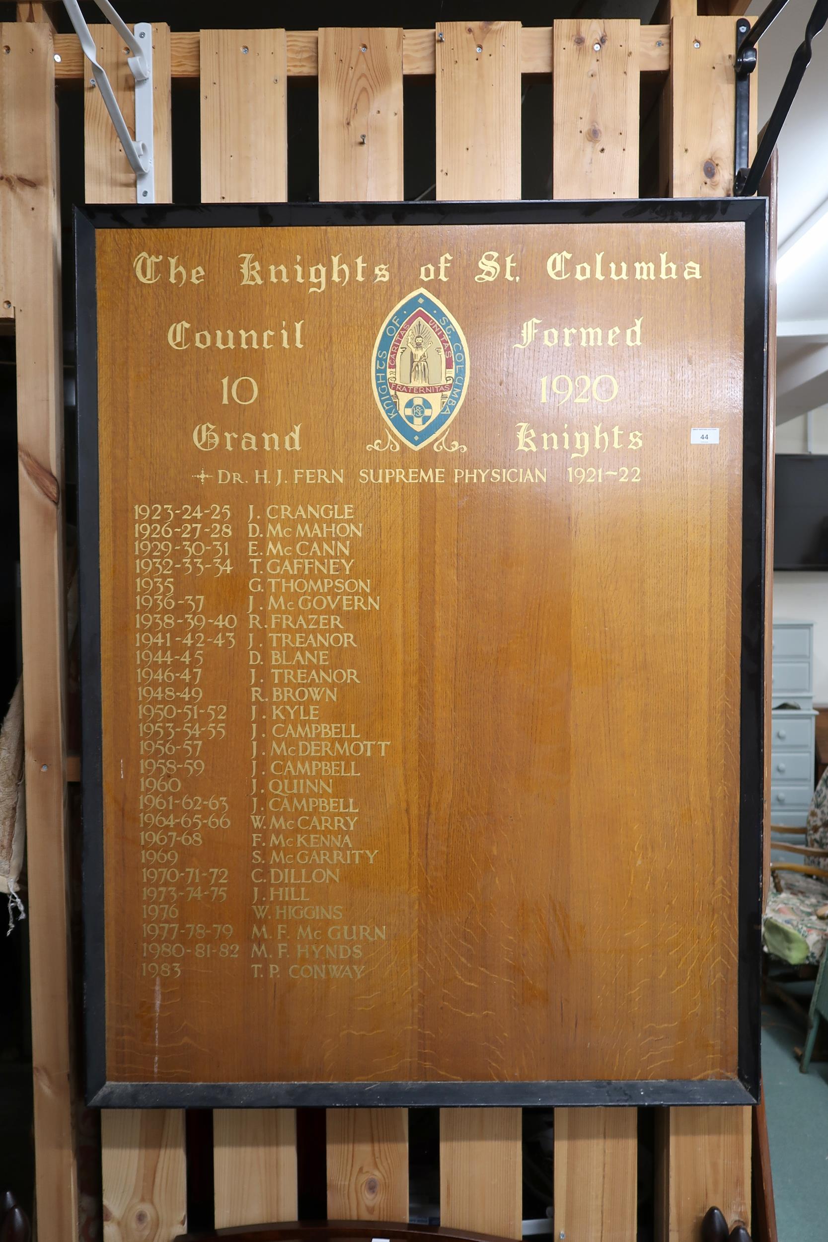A lot to include Knights of St Columba roll of honour boards, squire section board for most - Image 5 of 5