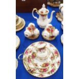 AA Royal Albert Old Country Roses coffee set with pot, cake stand, cream and sugar, six cups and