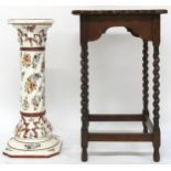 A lot to include Capodimonte ceramic jardinière stand, ornately carved tribal walking stick and