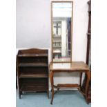 An early 20th century oak open bookcase, 102cm high an oak two tier occasional table, 74cm high