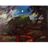DONALD MACLEOD (SCOTTISH 1956-2018) HUNTERS MOON Oil on board, signed lower right, 34 x 44cm Title