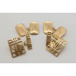 A pair of 9ct gold Mackintosh style cufflinks together with a back & front Deco pattern monogramed