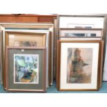 A large quantity of framed pictures to include watercolour landscapes, still life and figuration.