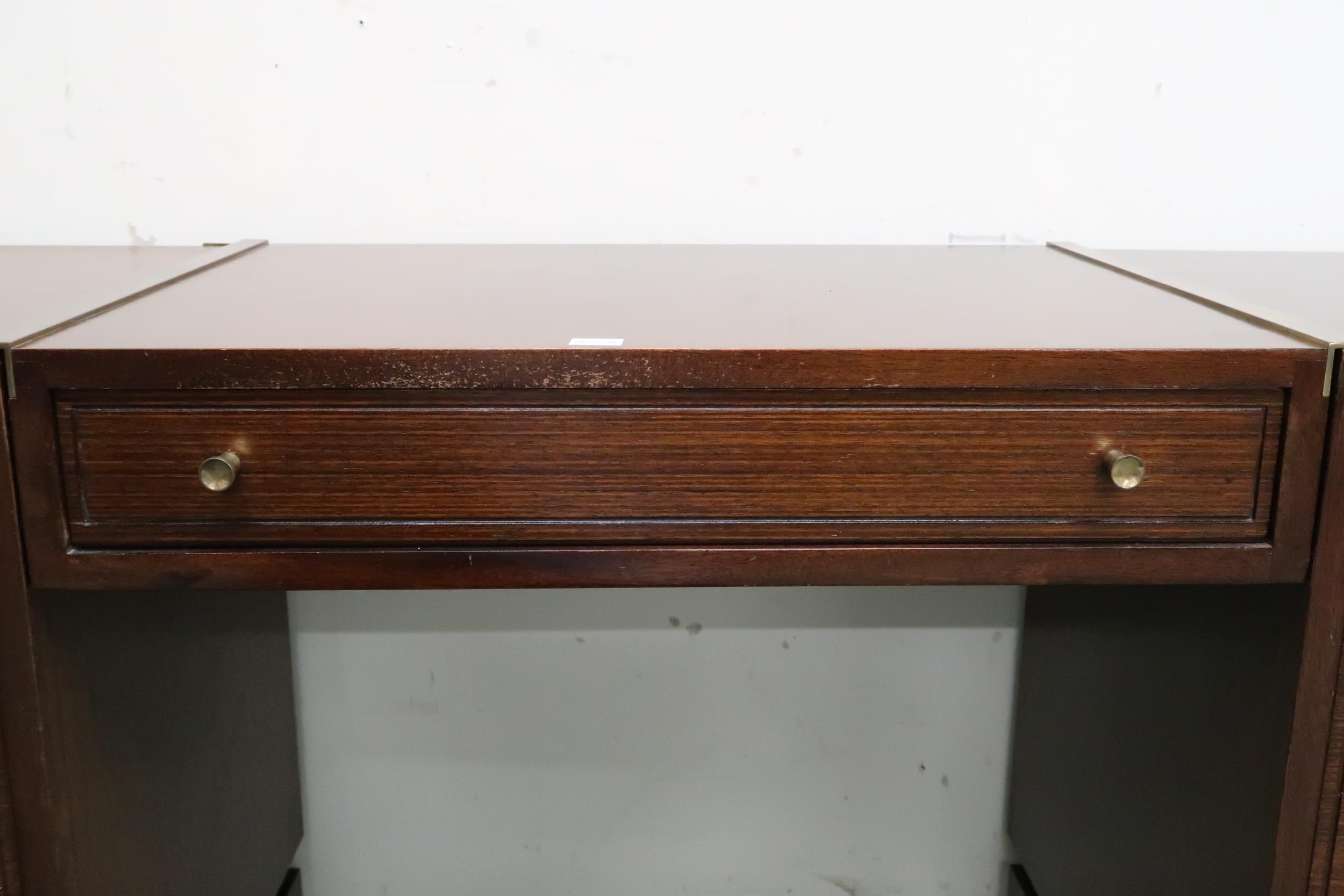 A mid 20th century stained teak Greaves and Thomas pair of two door cabinets joined by single - Image 4 of 7