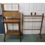 A lot comprising 20th century towel rail, oak two tier occasional table and oak arts and crafts