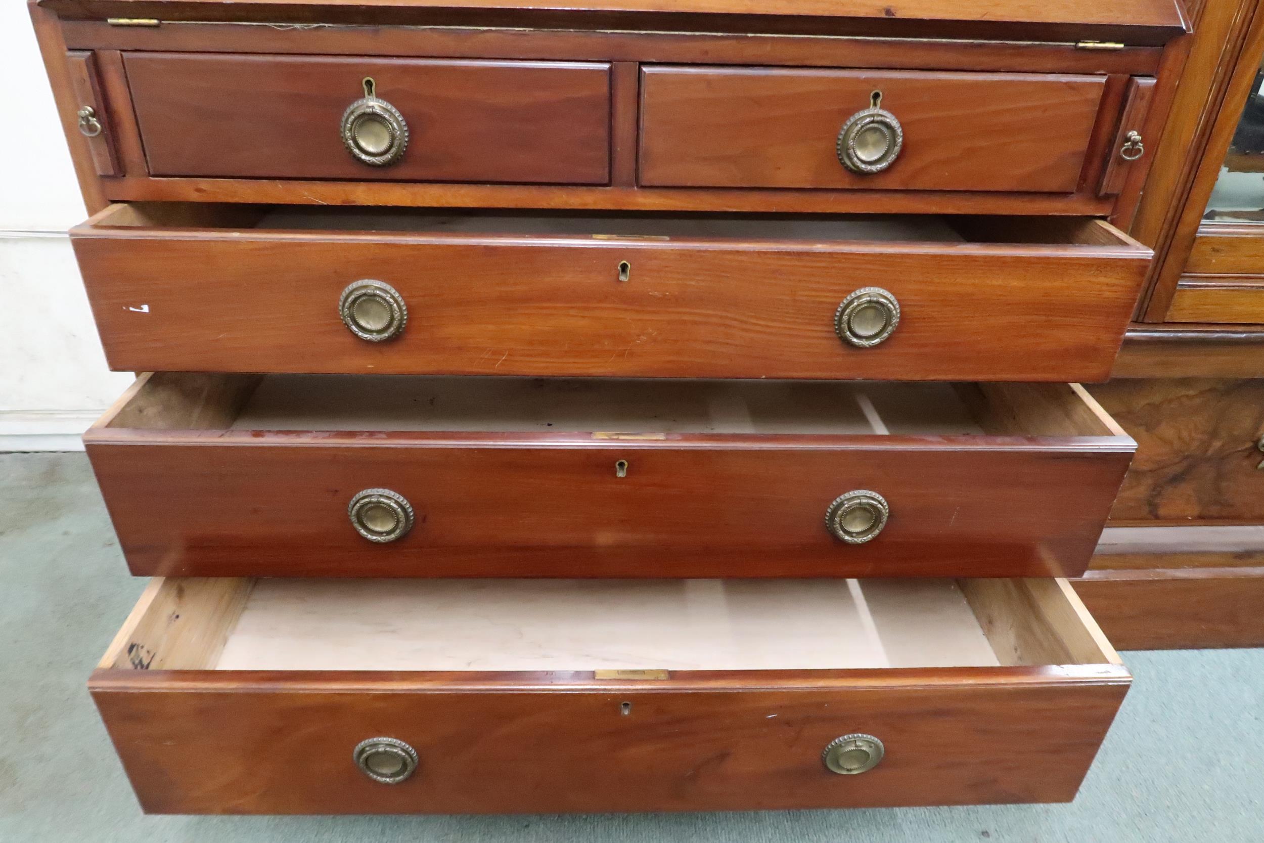 An early 20th century mahogany bureau with fitted fall front writing compartment over two short over - Image 4 of 6