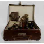 RATCLIFF brass ships engine room candle lamp w/spring various binoculars, a sextant  etc Condition