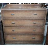 A 20th century oak chest of four drawers on plinth base, 96cm high x 96cm wide x 44cm deep Condition