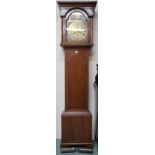 A 19th century oak cased Blair Flight grandfather clock with brass face bearing Roman and Arabic