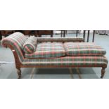 A Victorian mahogany framed chaise longue with spindle supports back on turned supports