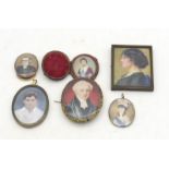 A group of six various portrait miniatures, to include examples painted on ivory, the portrait of
