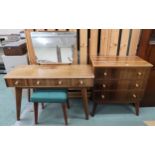 A lot comprising mid 20th century teak Morris of Glasgow Cumbrae dressing table, 125cm high x
