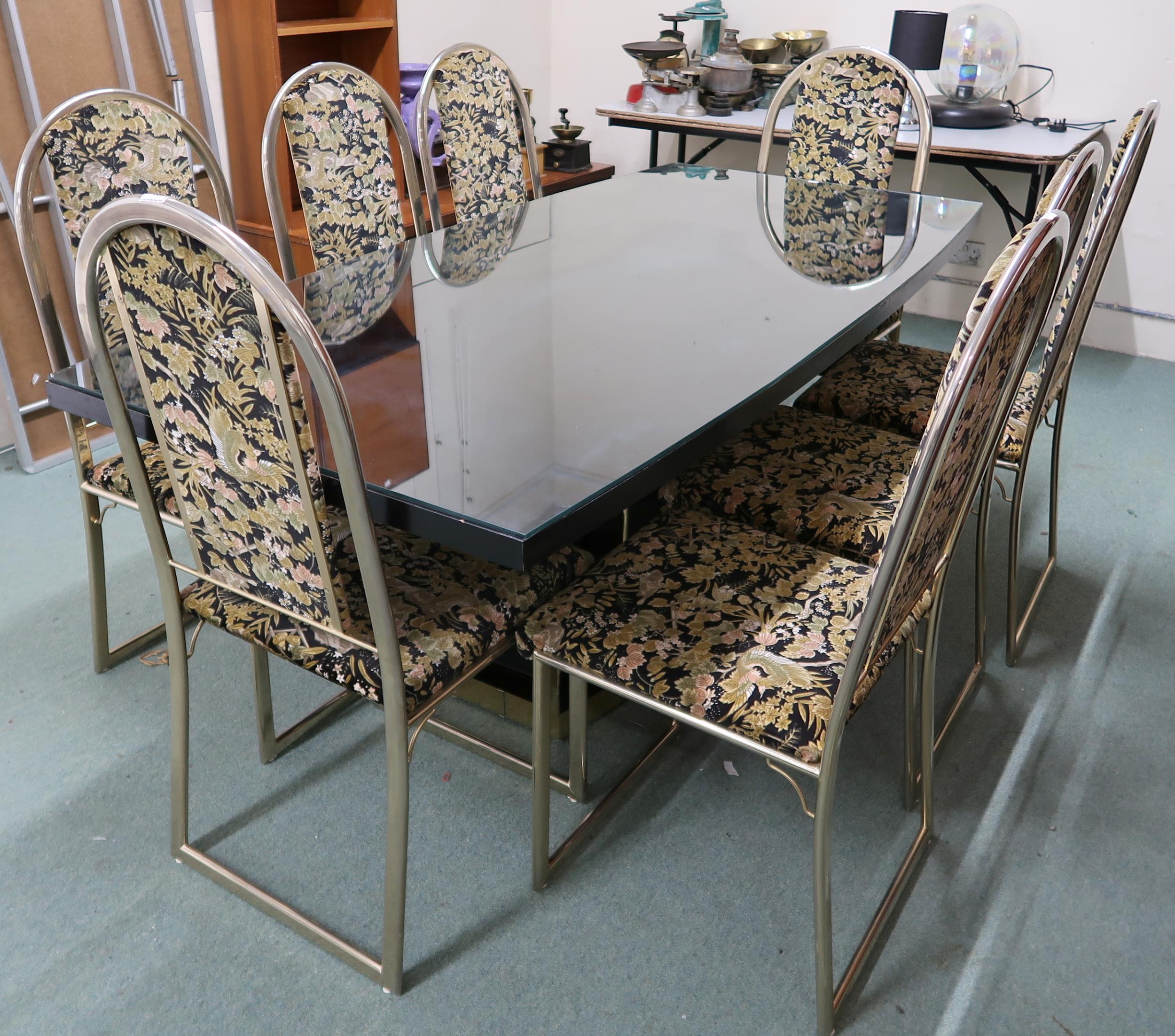 A late 20th century black lacquer and gilt brass Bellagio style dining table, 74cm high x 185cm long - Image 2 of 7