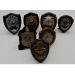 A selection of sporting trophy shield plaques, to include a hallmarked London silver example for the