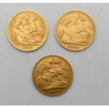 HALF SOVEREIGN COINS Victoria 1900 4 grams, Edward VII 1904 3.95 grams, George V 1912 4 grams (3)