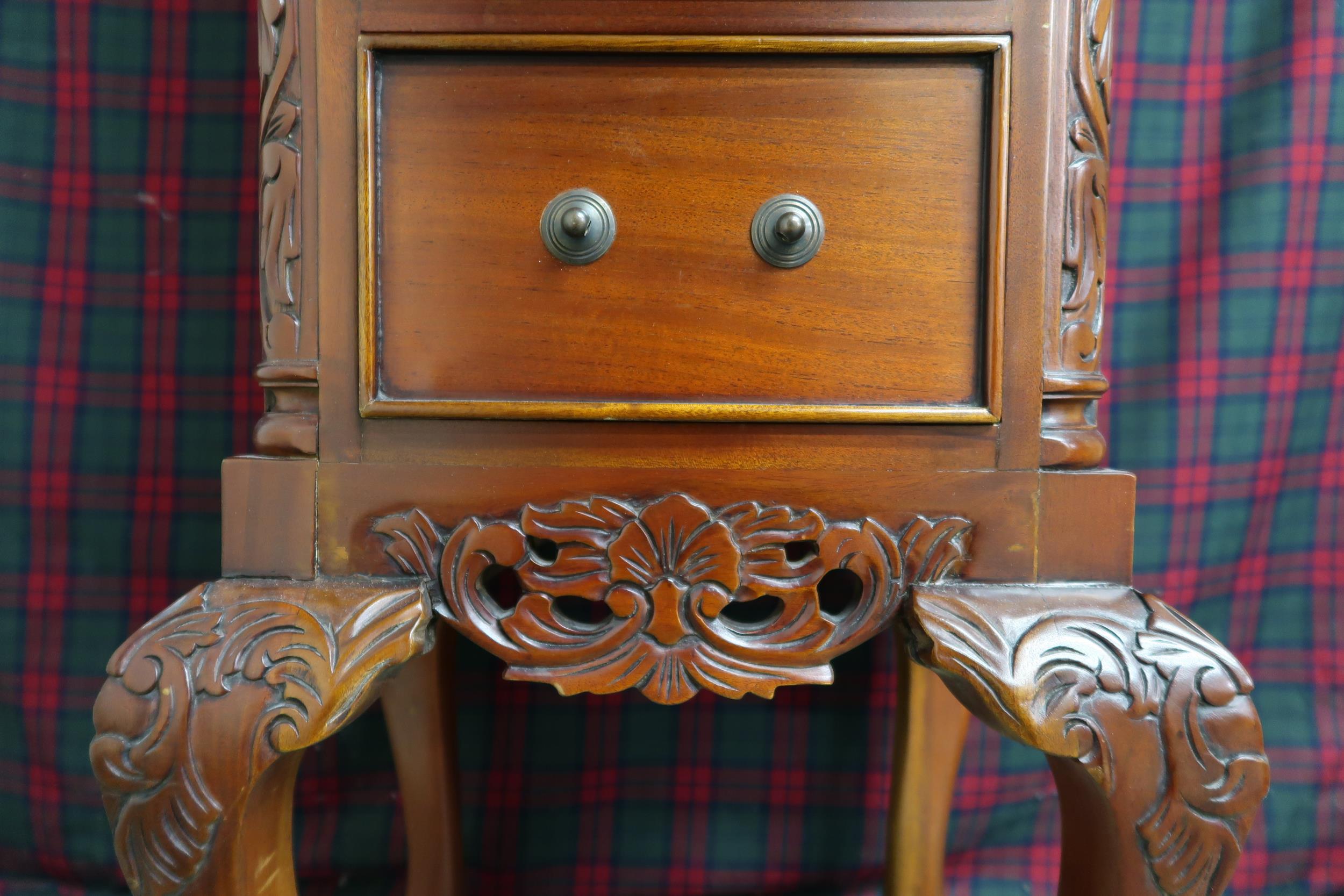 A 20th century mahogany tall boy chest with six drawers flanked by carved reliefs on ball and claw - Image 4 of 5