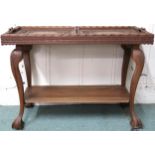 A 20th century hardwood two tier occasional table with carved faux bamboo gallery edged top