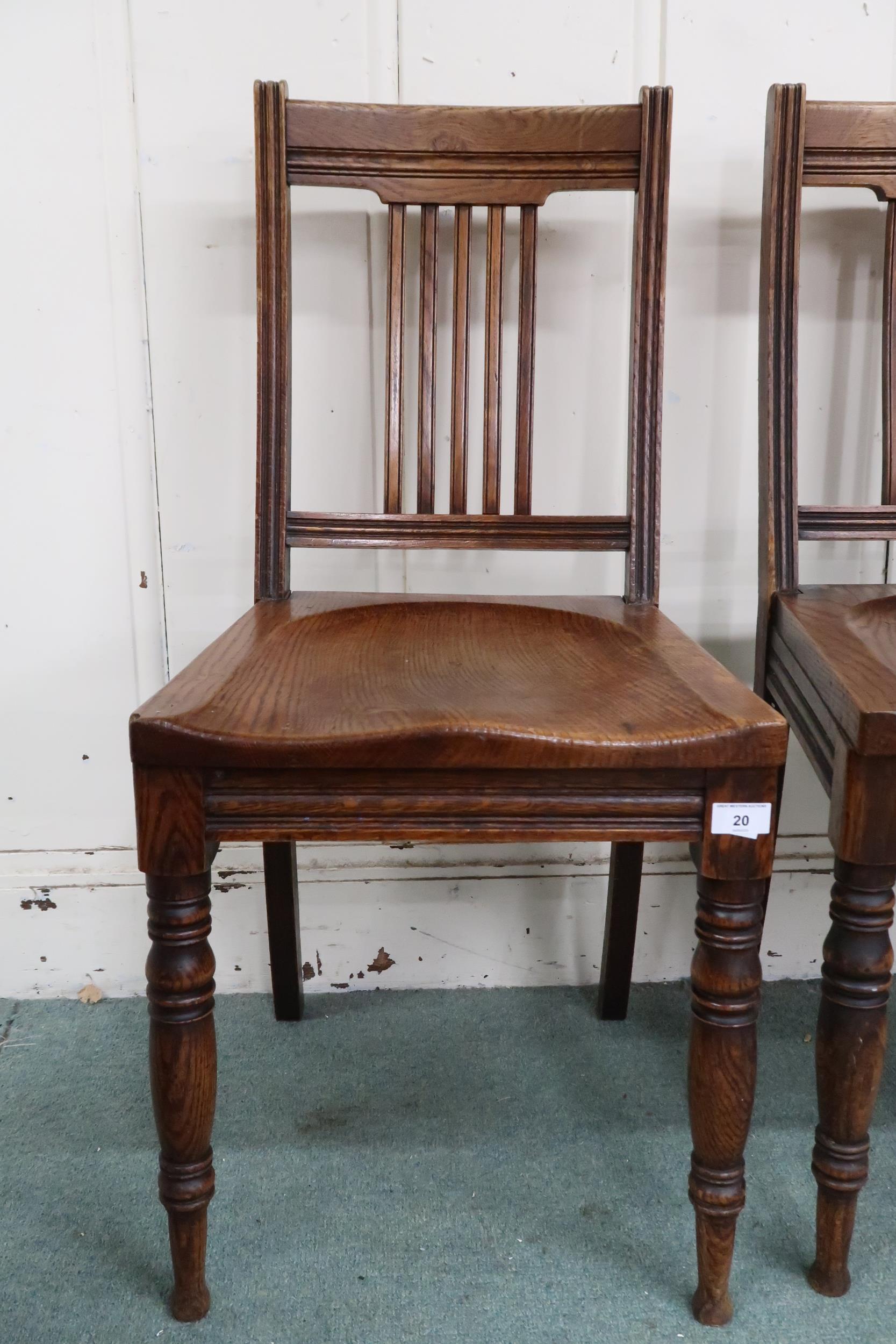 A lot of four Victorian oak dining chairs with shaped seats on turned front supports, 92cm high ( - Image 2 of 5