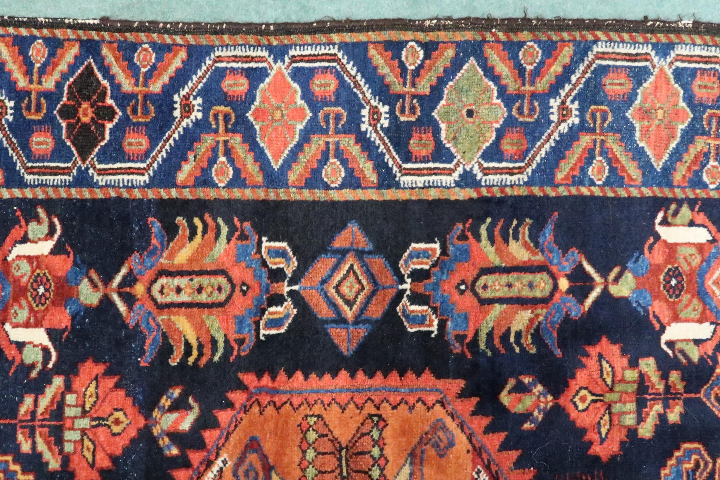 A dark blue ground Hamadan rug with terracotta geometric central medallion, matching spandrels and - Image 4 of 7