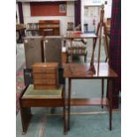 A lot comprising 20th century piano stool, apprentice style four drawer chest, two tier occasional