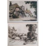 A framed etching signed R. W. Arthur Rouse depicting cattle and an oxford townscape (34 x 39cm),