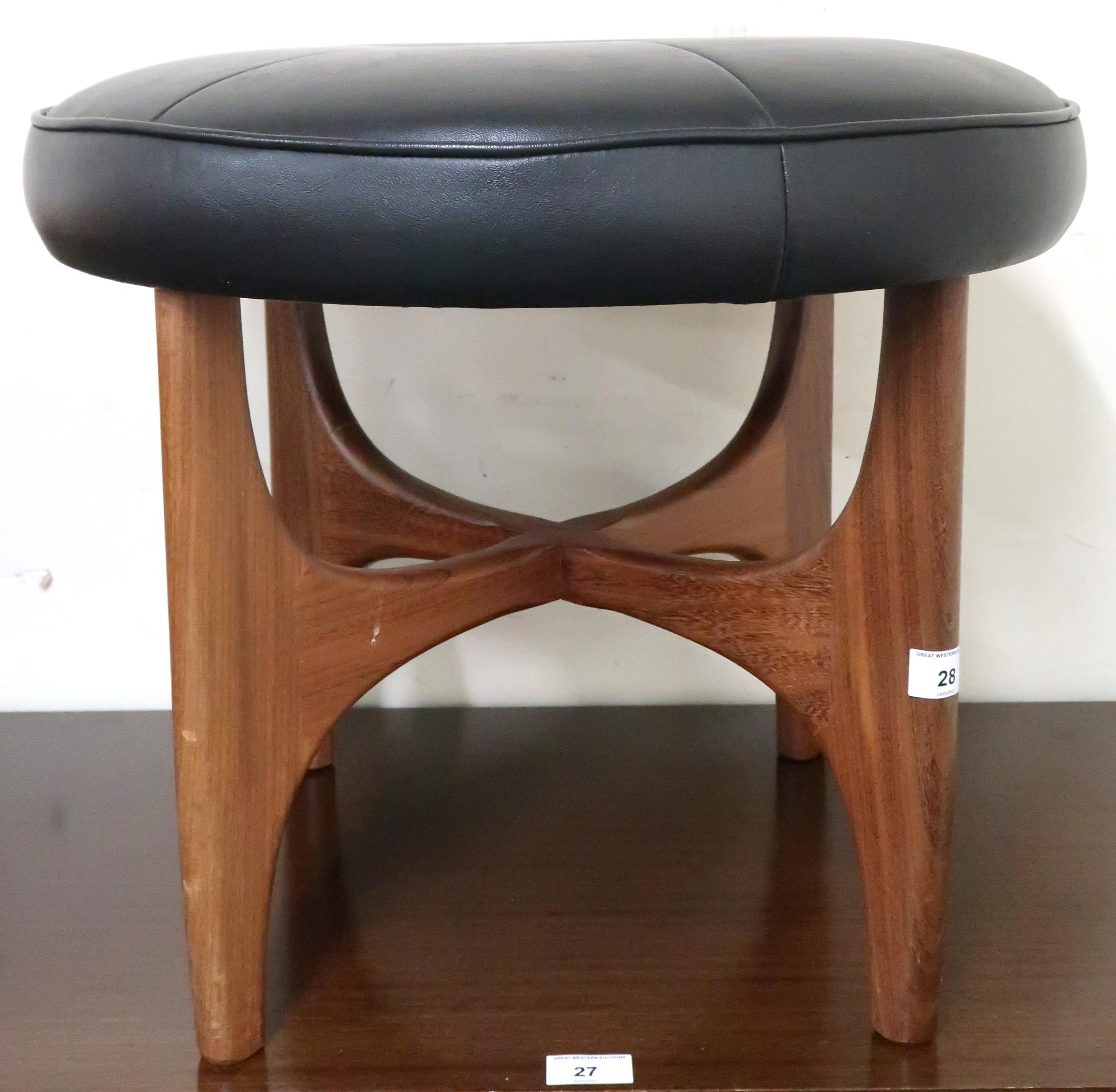 A mid 20th century teak G Plan Fresco stool with black vinyl upholstered seat, 44cm high x 53cm - Image 2 of 5