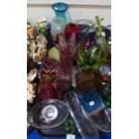 A collection of 20th century art glass including vases, dishes etc Condition Report:No condition