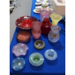 A collection of Scottish art glass and other examples including Strathearn dish, vases etc (12)