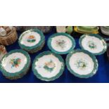 A Victorian porcelain botanical painted dessert service comprising four tazzas and fifteen plates