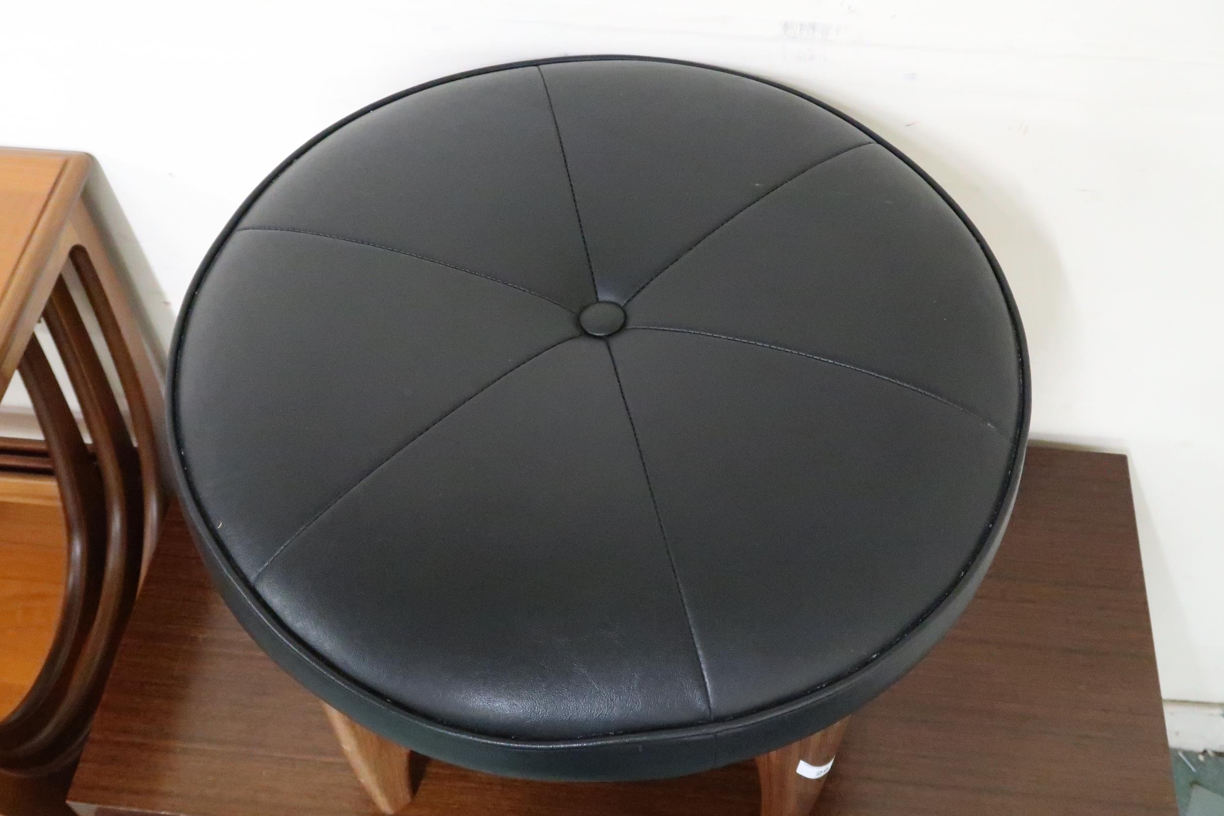 A mid 20th century teak G Plan Fresco stool with black vinyl upholstered seat, 44cm high x 53cm - Image 3 of 5