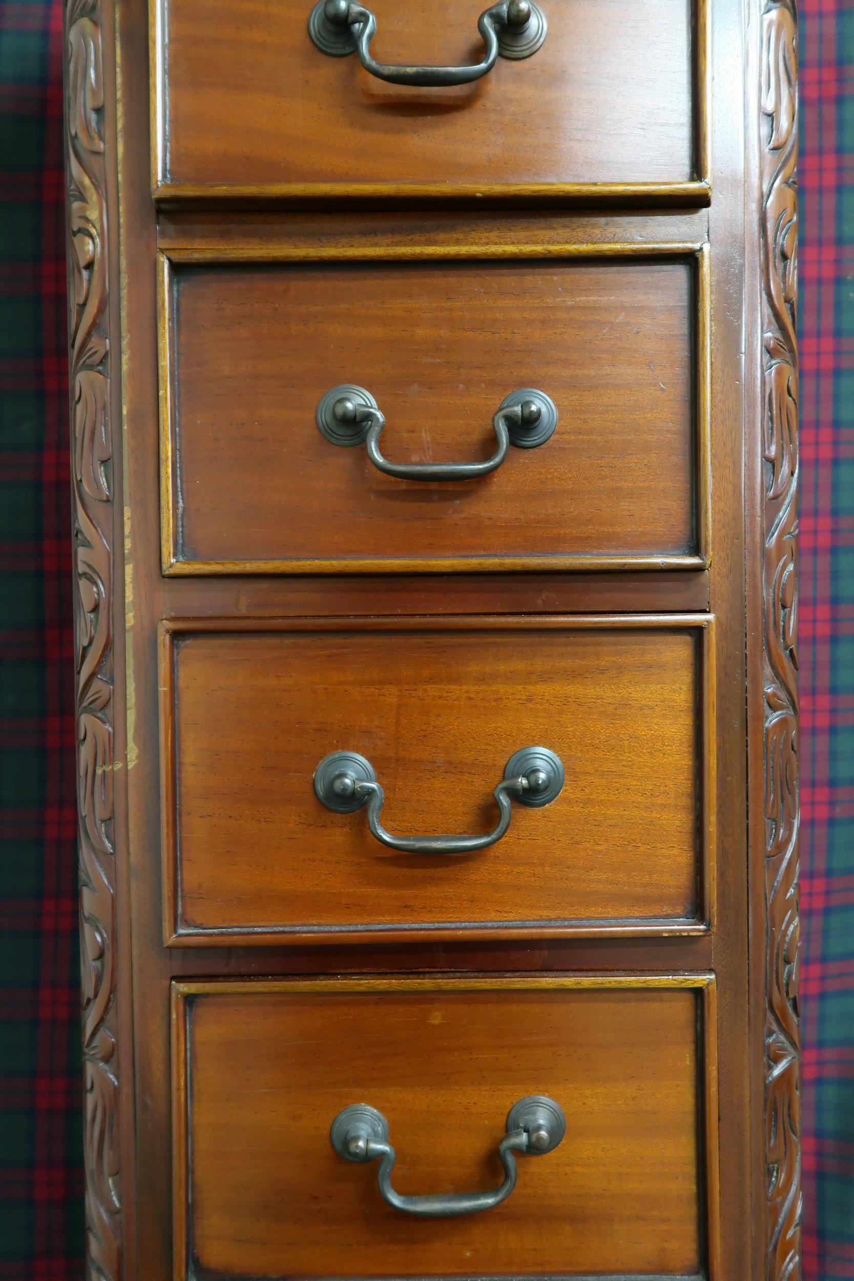 A 20th century mahogany tall boy chest with six drawers flanked by carved reliefs on ball and claw - Image 5 of 5