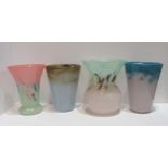 A Vasart turquoise and pink swirl bucket vase and three other glass vases Condition Report:No