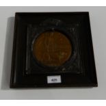 Bronze WW1 Memorial/Death Plaque 'Dead Man's Penny' framed with a bronze mount depicting the