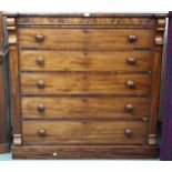 A Victorian mahogany chest of five drawers on plinth base, 121cm high x 125cm wide x 57cm deep
