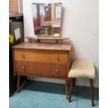 A lot comprising mid 20th century teak dressing table with mirror over two drawers, 130cm high x