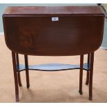 A Victorian mahogany and satinwood inlaid drop end Sutherland table with pierced ends joined by