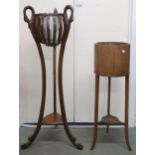 A lot comprising 20th century mahogany jardiniere stand with glass liner, carved swan supports