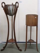 A lot comprising 20th century mahogany jardiniere stand with glass liner, carved swan supports