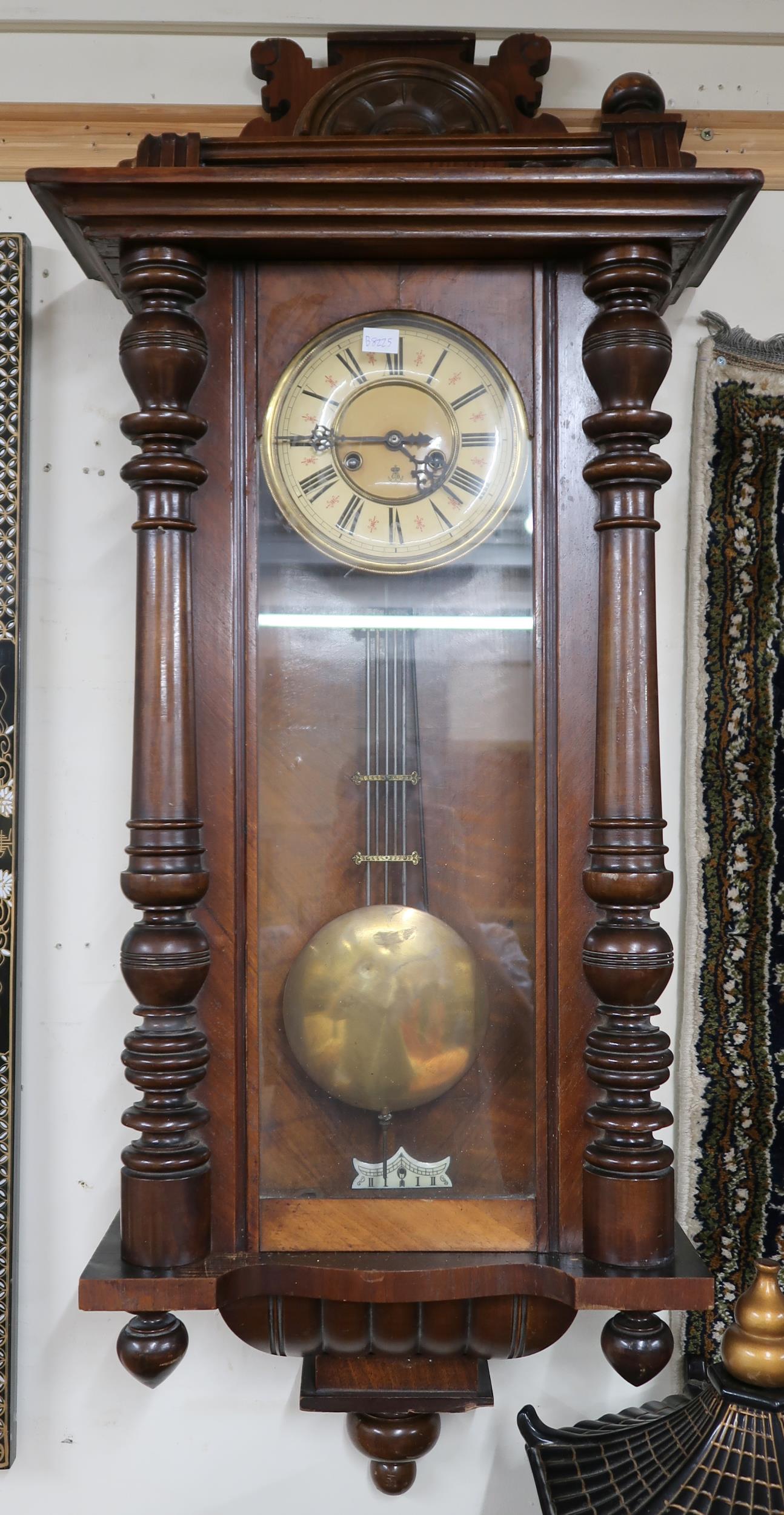 A 20th century mahogany cased Gustav Becker wall clock and a Chinese style hexagonal glazed - Image 3 of 8